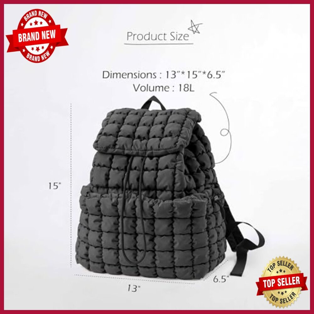 Lightweight Quilted Backpack with Drawstring Pock… - image 6